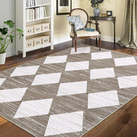 Garvee Area Rug 5x7 Washable Rugs Checkered Rug Modern Geometric Rug Bedroom Rug, Soft Neutral Accent Rugs for Living Room Entryway Dining Room,Stain Resistant Non-Slip Low-Pile Floor Carpet,Brown