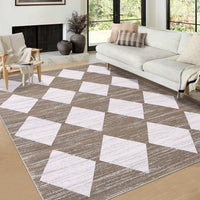 Garvee Area Rug 5x7 Washable Rugs Checkered Rug Modern Geometric Rug Bedroom Rug, Soft Neutral Accent Rugs for Living Room Entryway Dining Room,Stain Resistant Non-Slip Low-Pile Floor Carpet,Brown