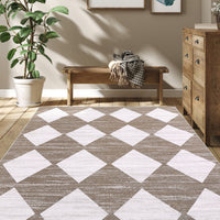 Garvee Area Rug 5x7 Washable Rugs Checkered Rug Modern Geometric Rug Bedroom Rug, Soft Neutral Accent Rugs for Living Room Entryway Dining Room,Stain Resistant Non-Slip Low-Pile Floor Carpet,Brown