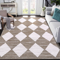 Garvee Area Rug 5x7 Washable Rugs Checkered Rug Modern Geometric Rug Bedroom Rug, Soft Neutral Accent Rugs for Living Room Entryway Dining Room,Stain Resistant Non-Slip Low-Pile Floor Carpet,Brown