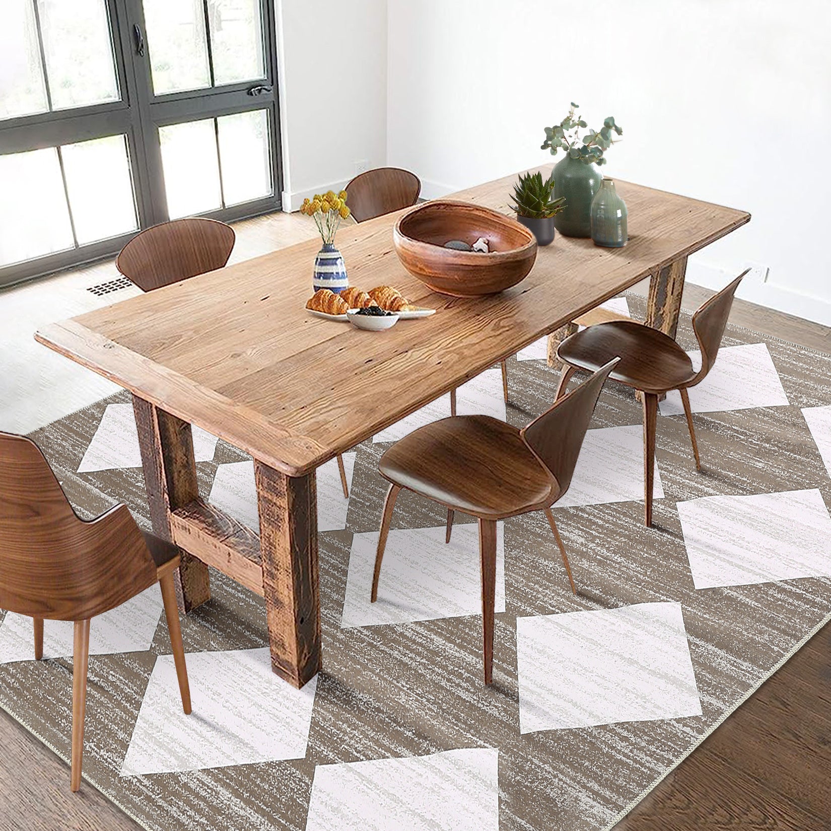 Garvee Area Rug 5x7 Washable Rugs Checkered Rug Modern Geometric Rug Bedroom Rug, Soft Neutral Accent Rugs for Living Room Entryway Dining Room,Stain Resistant Non-Slip Low-Pile Floor Carpet,Brown