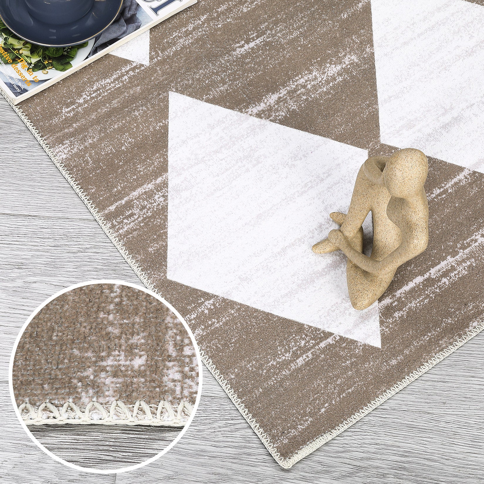 Garvee Area Rug 5x7 Washable Rugs Checkered Rug Modern Geometric Rug Bedroom Rug, Soft Neutral Accent Rugs for Living Room Entryway Dining Room,Stain Resistant Non-Slip Low-Pile Floor Carpet,Brown