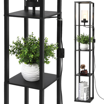 Garvee Floor Lamp with Shelves, 4-Tier Modern Shelf Floor Lamp with Warm White LED Bulb, Display Lamp for Living Room, Bedroom and Office - Black