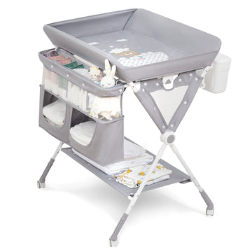 Garvee Portable Baby Changing Table, Garvee Foldable Diaper Change Table with Wheels, Adjustable Height, Cleaning Bucket, Changing Station for Infant Mobile Nursery Organizer for Newborn