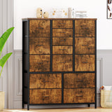 Garvee 15 Drawer Dresser for Bedroom, Tall Storage Organizer with Fabric, Metal Frame, Wood Top, Side Pockets & Hooks, Easy Assembly(Brown) - Brown