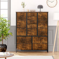 Garvee 15 Drawer Dresser for Bedroom, Tall Storage Organizer with Fabric, Metal Frame, Wood Top, Side Pockets & Hooks, Easy Assembly(Brown)