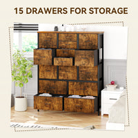 Garvee 15 Drawer Dresser for Bedroom, Tall Storage Organizer with Fabric, Metal Frame, Wood Top, Side Pockets & Hooks, Easy Assembly(Brown)