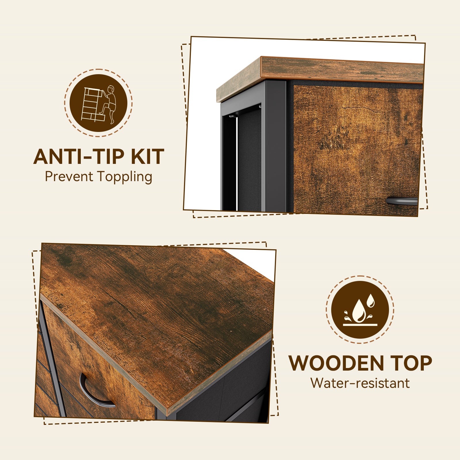 Garvee 15 Drawer Dresser for Bedroom, Tall Storage Organizer with Fabric, Metal Frame, Wood Top, Side Pockets & Hooks, Easy Assembly(Brown)