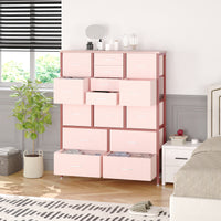 Garvee 15 Drawer Dresser for Bedroom, Tall Storage Organizer with Fabric, Metal Frame, Wood Top, Side Pockets & Hooks, Easy Assembly(Pink)