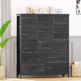 Garvee 15 Drawer Dresser for Bedroom - Tall & Versatile Storage Organizer with Fabric, Metal Frame, Wood Top - Side Pockets, Hooks, Easy Assembly - Charcoal Black - Black