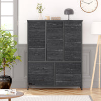 Garvee 15 Drawer Dresser for Bedroom - Tall & Versatile Storage Organizer with Fabric, Metal Frame, Wood Top - Side Pockets, Hooks, Easy Assembly - Charcoal Black