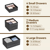 Garvee 15 Drawer Dresser for Bedroom - Tall & Versatile Storage Organizer with Fabric, Metal Frame, Wood Top - Side Pockets, Hooks, Easy Assembly - Charcoal Black