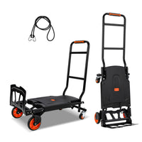 Garvee Folding Hand Truck, 330 Lbs Capacity Heavy Duty Dolly Cart, 2 in 1 Convertible Hand Cart with 4 Wheels and 2 Elastic Ropes, Collapsible Platform Cart for Moving, Luggage, Travel, Shopping, Warehouse
