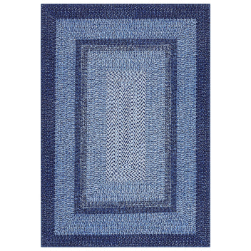 Garvee Bordered Navy Blue 3x5 Area Rug, Washable Rug for Bedroom Braided Printed Throw Carpet, Living Room Rug Non Slip Stain Resistant Small Dining Room Mat, Rustic Accent Small Carpet for Entryway Home Decor