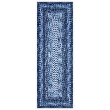 Garvee Bordered Navy Blue 2x6 Area Rug, Braided Print Washable Rug Non-Slip Hallway Runners Entryway Rug Runner Ultra-Thin Farmhouse Kitchen Mat Bedroom Bedside Laundry Distressed Rug Non-Shedding Accent Carpet