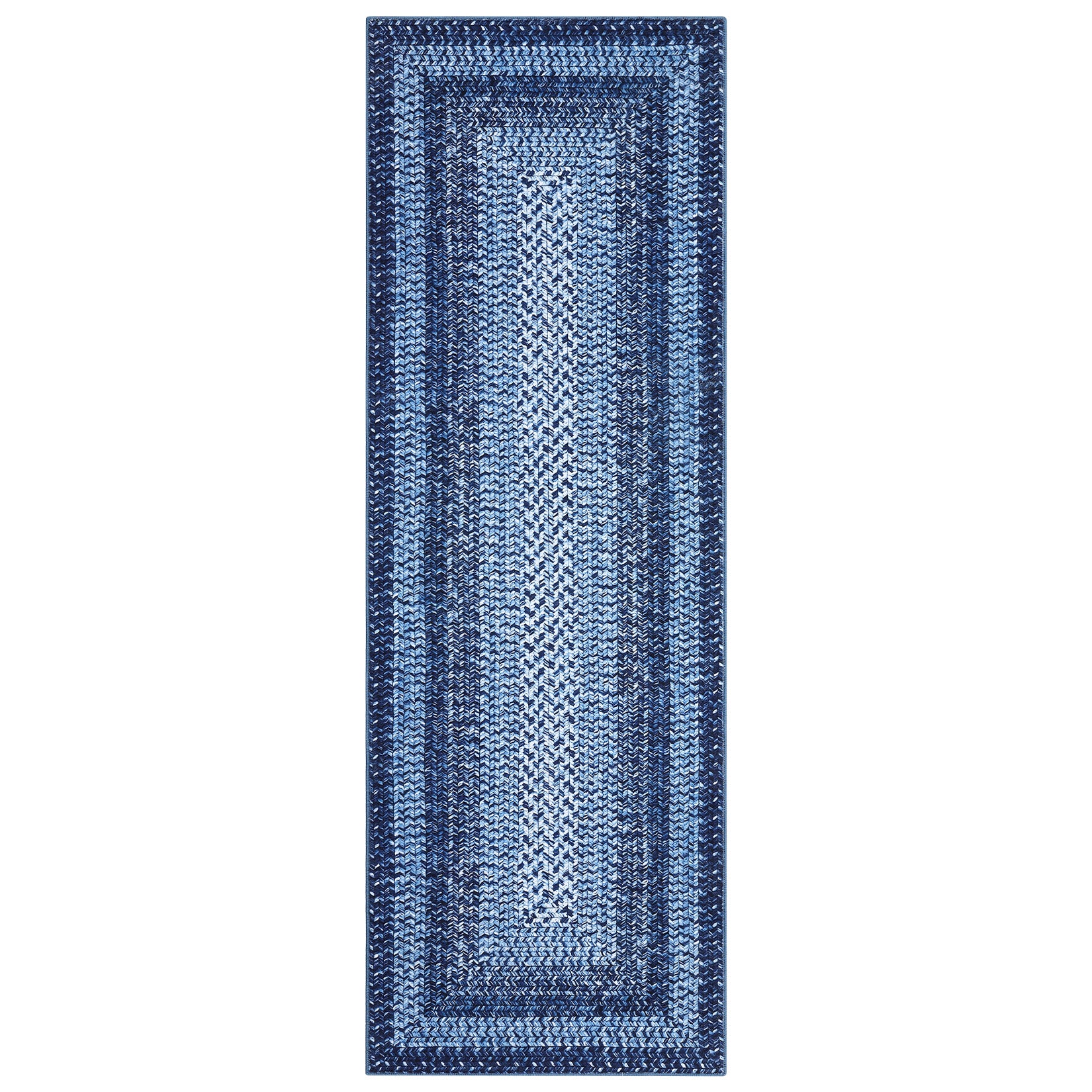 Garvee Navy Boho Kitchen Runner Rug 2x8, Washable Non Slip Low Pile Faux Wool Carpet, Vintage Braided Print Rug for Hallway Entryway Laundry Room
