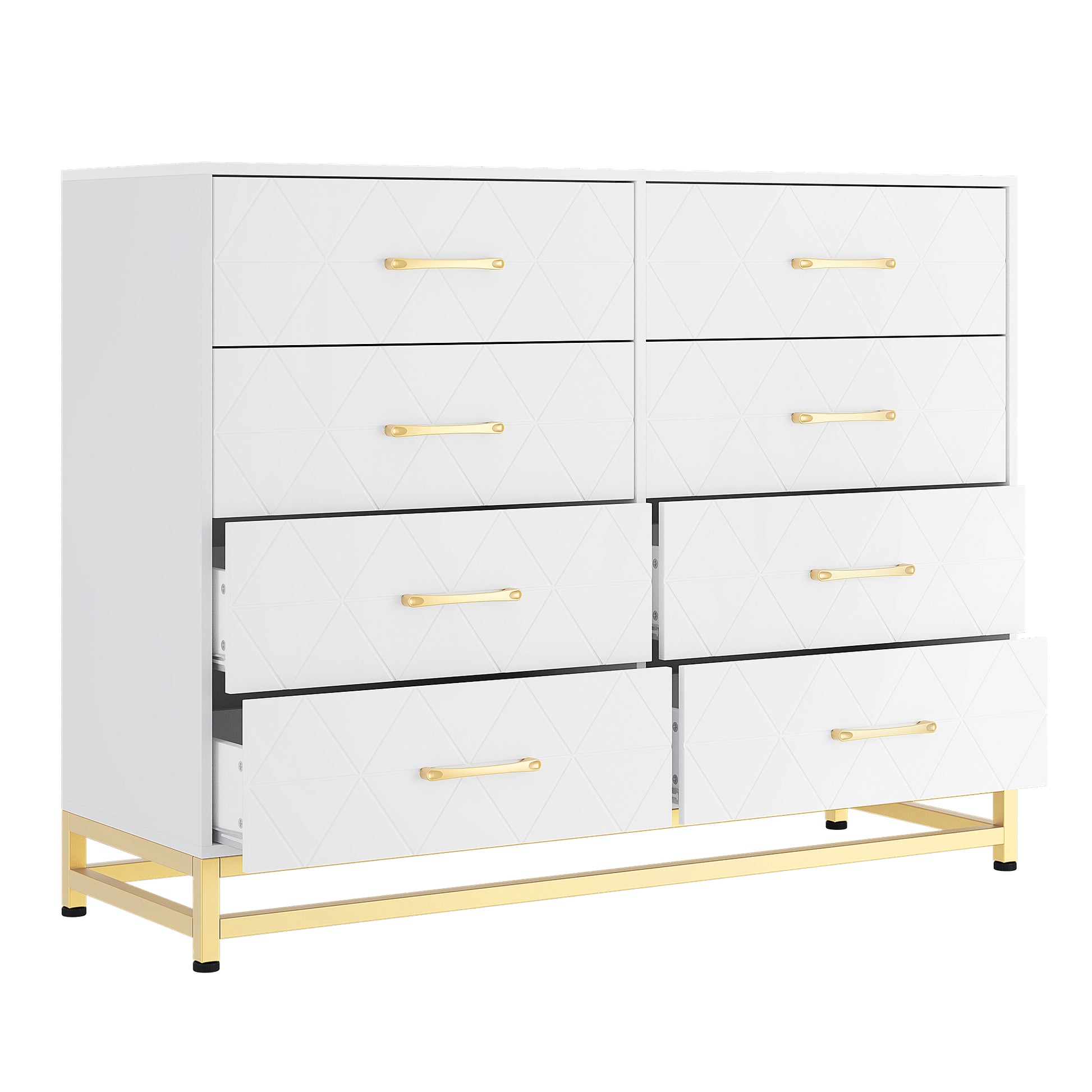 Garvee 8 Drawer Dresser, TV Stand Dressers Chest with Metal Handles, Wood Storage Dresser for Bedroom, Living Room, and Entryway, White