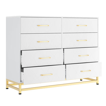 Garvee 8 Drawer Dresser, TV Stand Dressers Chest with Metal Handles, Wood Storage Dresser for Bedroom, Living Room, and Entryway, White