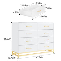 Garvee 8 Drawer Dresser, TV Stand Dressers Chest with Metal Handles, Wood Storage Dresser for Bedroom, Living Room, and Entryway, White