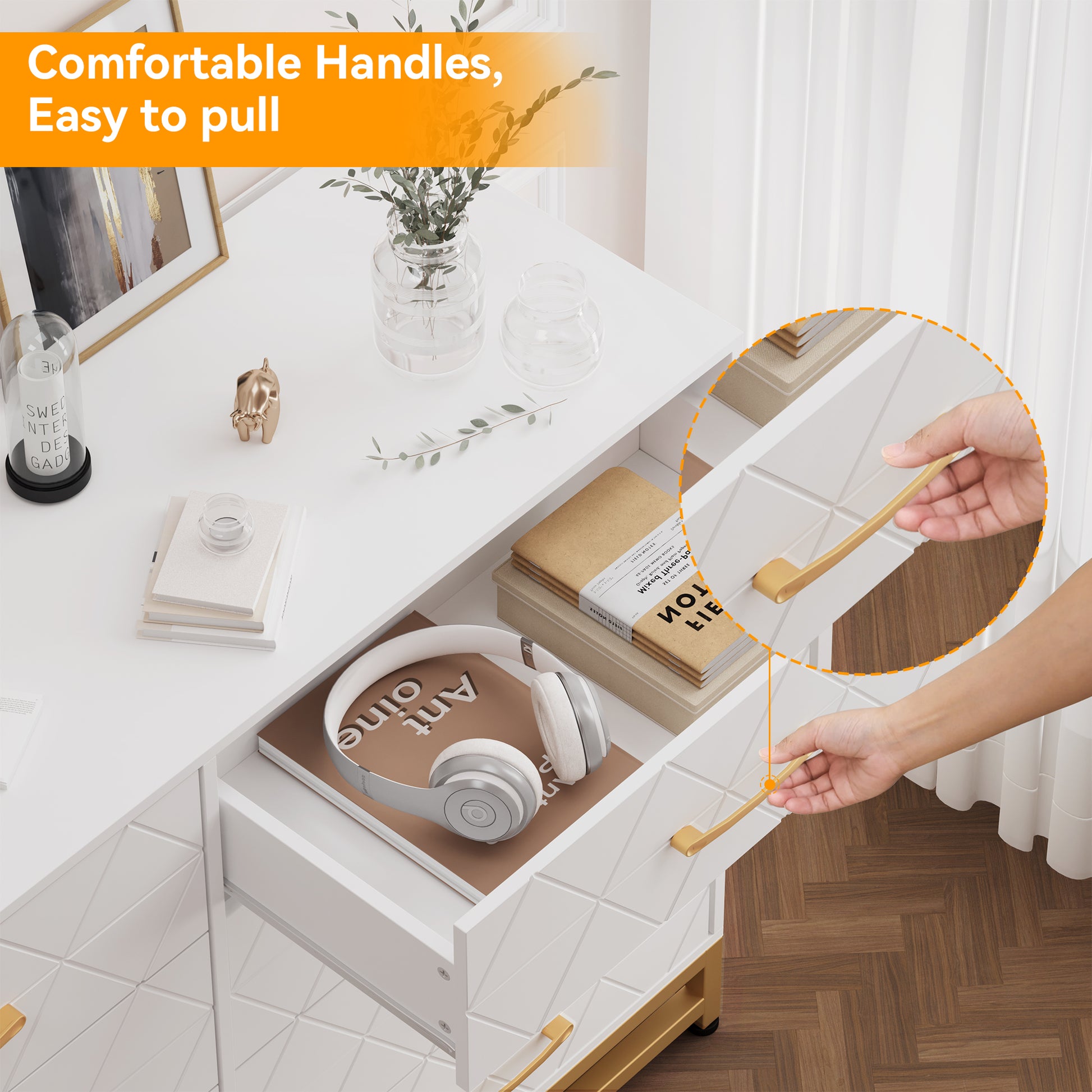 Garvee 8 Drawer Dresser, TV Stand Dressers Chest with Metal Handles, Wood Storage Dresser for Bedroom, Living Room, and Entryway, White