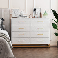 Garvee 8 Drawer Dresser, TV Stand Dressers Chest with Metal Handles, Wood Storage Dresser for Bedroom, Living Room, and Entryway, White