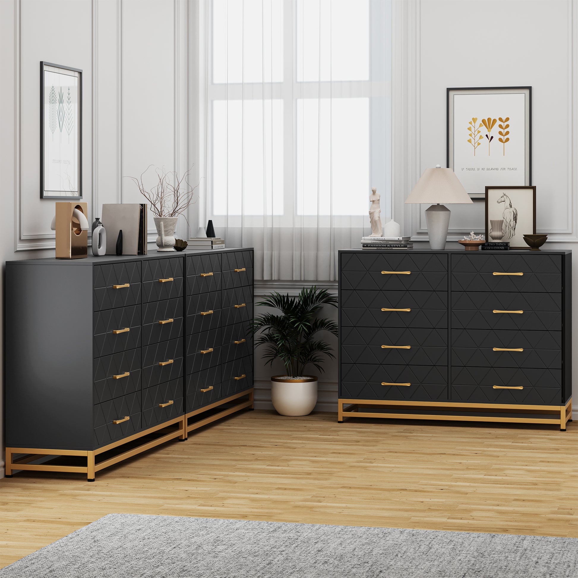 Garvee 8 Drawer Dresser, TV Stand Dressers Chest with Metal Handles, Wood Storage Dresser for Bedroom, Living Room, and Entryway, Black