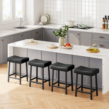Garvee 24 Inch Backless Saddle Barstools Set of 4, Counter Height Upholstered Padded Barstools with Curved Surface, Metal Leg and Footrest, for Kitchen Counter, Home Bar (Black)