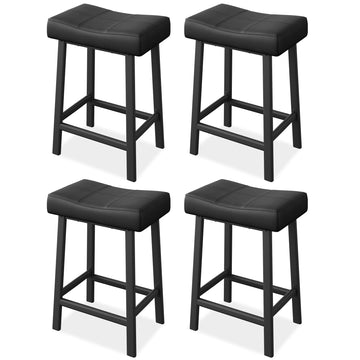 Garvee 24 Inch Backless Saddle Barstools Set of 4, Counter Height Upholstered Padded Barstools with Curved Surface, Metal Leg and Footrest, for Kitchen Counter, Home Bar (Black)