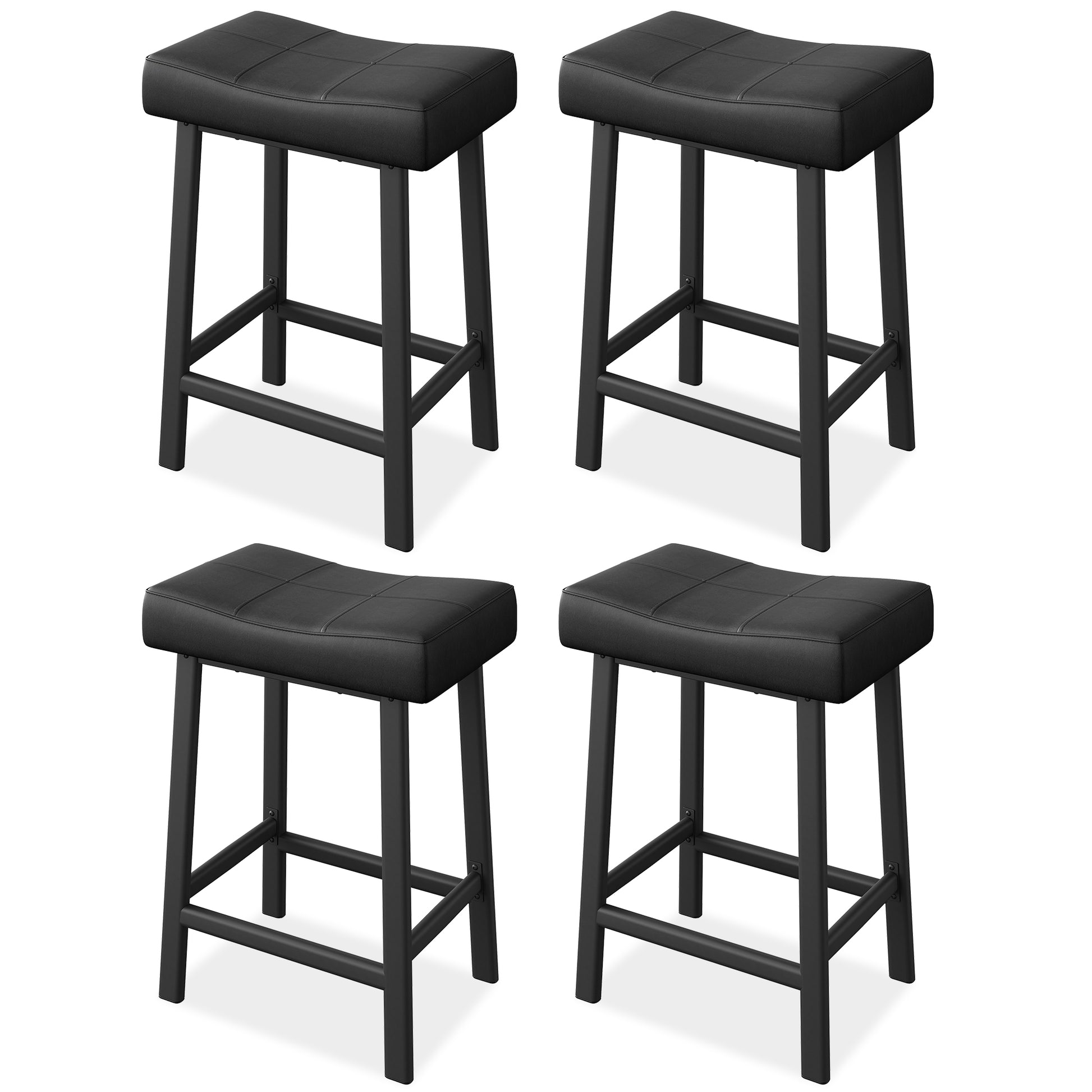 Garvee 24 Inch Backless Saddle Barstools Set of 4, Counter Height Upholstered Padded Barstools with Curved Surface, Metal Leg and Footrest, for Kitchen Counter, Home Bar (Black)