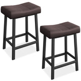 Garvee 24 Inch Backless Saddle Barstools Set of 2, Counter Height Upholstered Padded Barstools with Curved Surface, Metal Leg and Footrest, for Kitchen Counter, Home Bar, Brown - Brown
