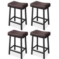 Garvee 24 Inch Backless Saddle Barstools Set of 4, Counter Height Upholstered Padded Barstools with Curved Surface, Metal Leg and Footrest, for Kitchen Counter, Home Bar, Brown