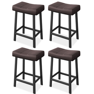 Garvee 24 Inch Backless Saddle Barstools Set of 4, Counter Height Upholstered Padded Barstools with Curved Surface, Metal Leg and Footrest, for Kitchen Counter, Home Bar, Brown