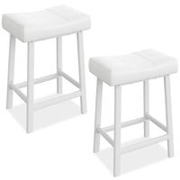 Garvee 24 Inch Backless Saddle Barstools Set of 2, Counter Height Upholstered Padded Barstools with Curved Surface, Metal Leg and Footrest, for Kitchen Counter, Home Bar, White