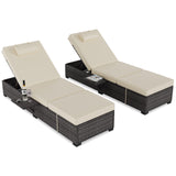 Garvee Set of 2 Outdoor Chaise Lounge Chairs - PE Rattan Recliners with Adjustable Backrest & Side Table, Earth Gray Cushions, All-Weather Steel Frame - Gray Gradient Rattan + Earth Gray Cushion