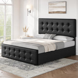 Garvee Full Bed Frame with Headboard and 4 Storage Drawers, Platform Bed Frame Square Stitched Button Tufted, No Box Spring Needed, Noise Free, Easy Assembly, Dark Grey (Black, Full) - Black PU (DE90-5W01)