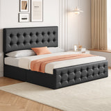 Garvee Full Bed Frame with Headboard and 4 Storage Drawers, Platform Bed Frame Square Stitched Button Tufted, No Box Spring Needed, Noise Free, Easy Assembly, Dark Grey (Black, King) - Black