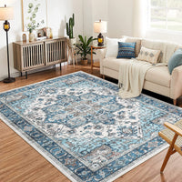 Garvee Area Rug for Living Room, 8x10 Machine Washable Vintage Rug Carpet for Bedroom Dinning Room, Distressed Area Rug Indoor Non Slip No Pile, Blue Green