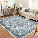Garvee Area Rug for Living Room, 5x7 Machine Washable Vintage Rug Carpet for Bedroom Dinning Room, Distressed Area Rug Indoor Non Slip No Pile, Blue Green - Blue Green