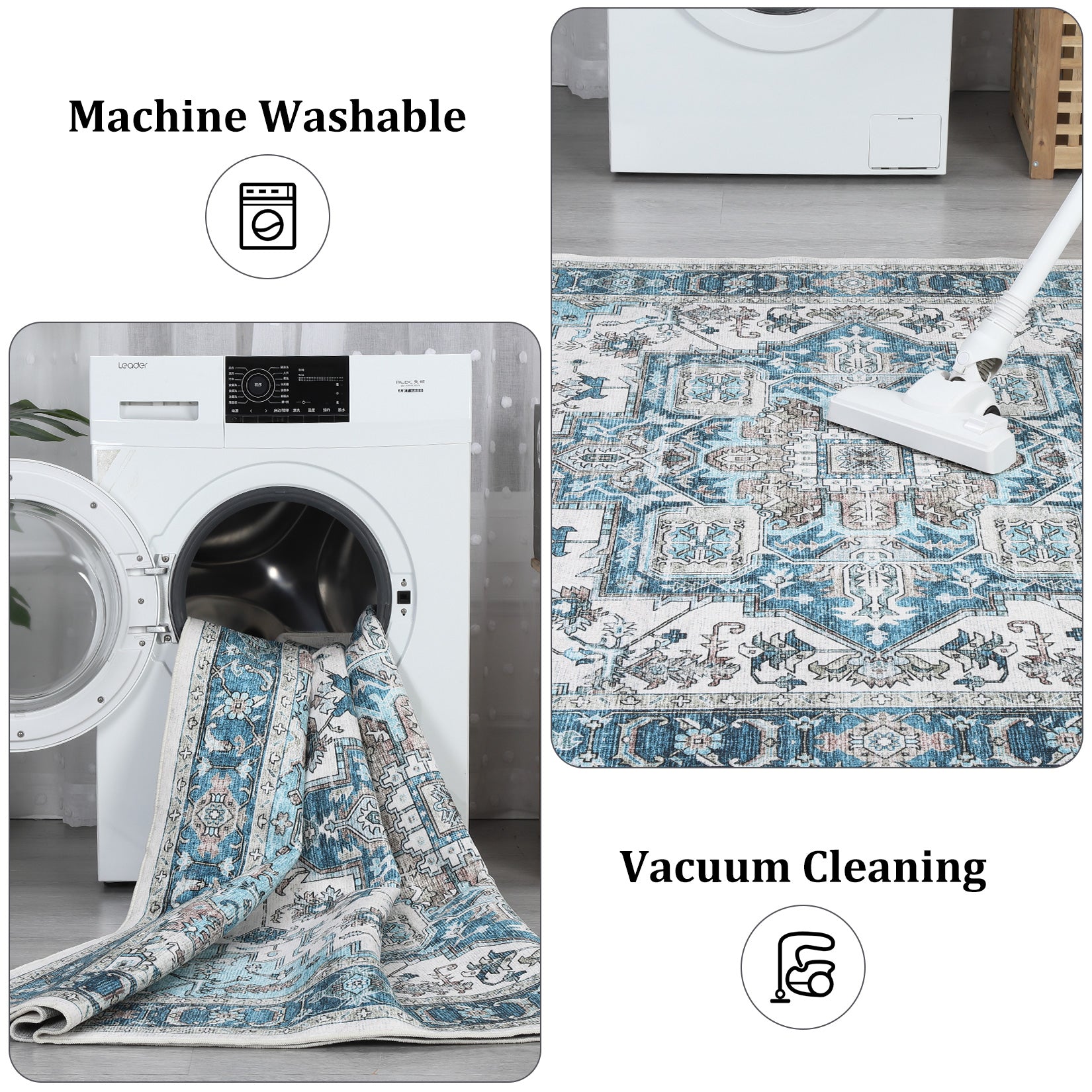 Garvee Area Rug for Living Room, 8x10 Machine Washable Vintage Rug Carpet for Bedroom Dinning Room, Distressed Area Rug Indoor Non Slip No Pile, Blue Green