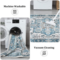 Garvee Area Rug for Living Room, 8x10 Machine Washable Vintage Rug Carpet for Bedroom Dinning Room, Distressed Area Rug Indoor Non Slip No Pile, Blue Green