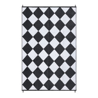 Garvee 9×12 Outdoor Rug, Waterproof Reversible Black & White Geometric Patio Rug, Lightweight PP Plastic Straw Rug with Stakes for RV, Deck, Balcony & Camping