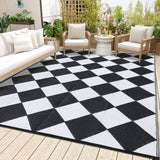 Garvee Outdoor Black & White 8x10 Plastic Straw Rug Waterproof Reversible Lightweight Durable Patio Mat with Corner Loops for Camping Beach Picnic - Black & White