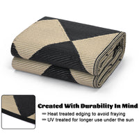 Garvee Outdoor Black & Coffee 8x10 Plastic Straw Rug Waterproof Reversible Polypropylene Durable UV Resistant Patio Deck Camping Picnic
