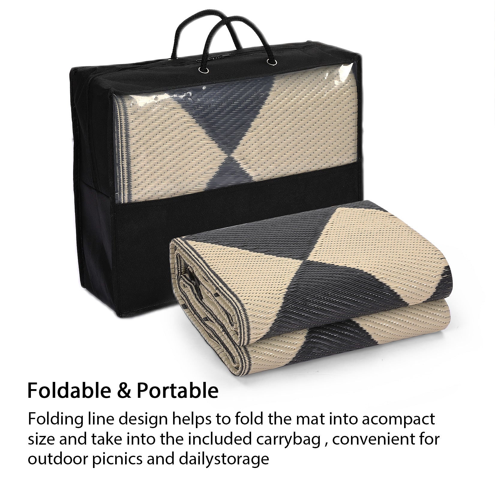 Garvee Outdoor Black & Coffee 8x10 Plastic Straw Rug Waterproof Reversible Polypropylene Durable UV Resistant Patio Deck Camping Picnic