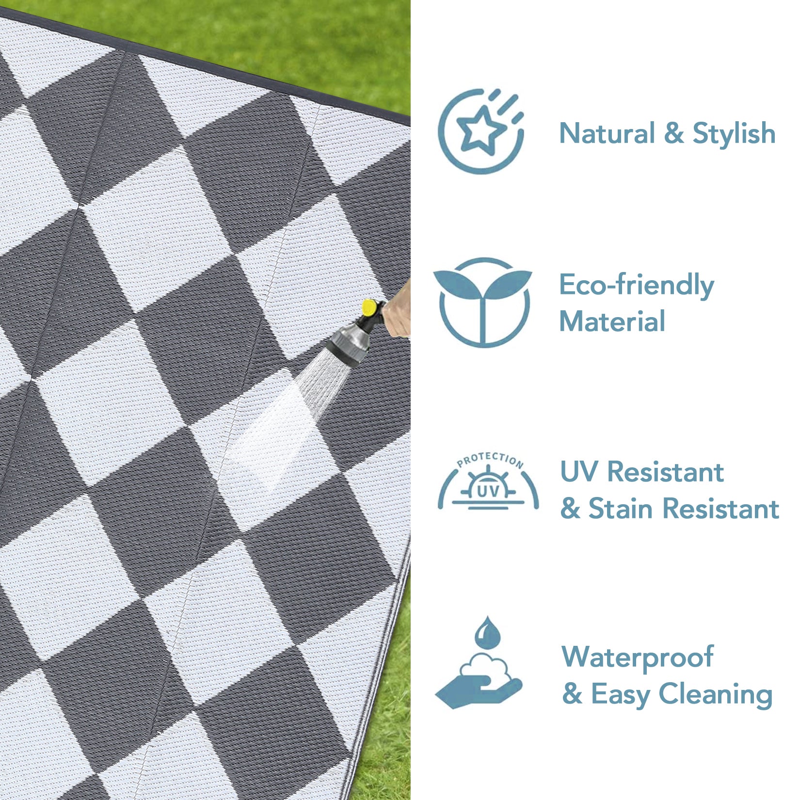 Garvee Outdoor Grey & White 5x8 Rug Outdoor Plastic Straw Rug Reversible Patio Rug Waterproof Camping Rug Portable Outdoor Mat for RV Porch Balcony Patio Camping Picnic Beach Outdoor Rugs