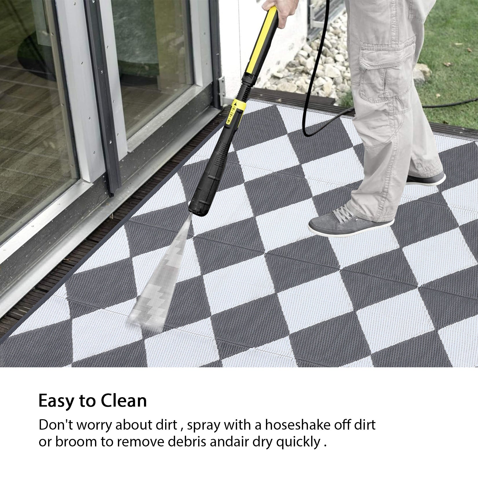 Garvee Outdoor Grey & White 5x8 Rug Outdoor Plastic Straw Rug Reversible Patio Rug Waterproof Camping Rug Portable Outdoor Mat for RV Porch Balcony Patio Camping Picnic Beach Outdoor Rugs