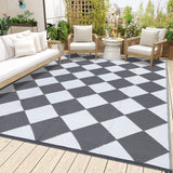 Garvee Outdoor Grey & White 5x8 Rug Outdoor Plastic Straw Rug Reversible Patio Rug Waterproof Camping Rug Portable Outdoor Mat for RV Porch Balcony Patio Camping Picnic Beach Outdoor Rugs - Gray & White