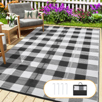 Garvee Outdoor Black & White 10x14 Rug, Outdoor Plastic Straw Rug for Camping, RV Mat Outside, Outdoor Carpet for Porch, Deck, Backyard, Balcony, Picnic