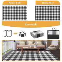 Garvee Outdoor Black & White 10x14 Rug, Outdoor Plastic Straw Rug for Camping, RV Mat Outside, Outdoor Carpet for Porch, Deck, Backyard, Balcony, Picnic