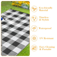 Garvee Outdoor Black & White 10x14 Rug, Outdoor Plastic Straw Rug for Camping, RV Mat Outside, Outdoor Carpet for Porch, Deck, Backyard, Balcony, Picnic